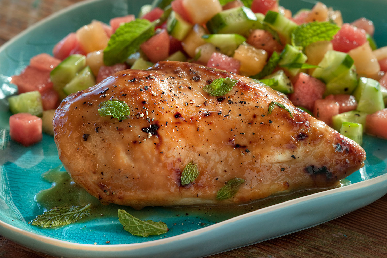 Miso-Glazed Chicken with Minted Melon Relish