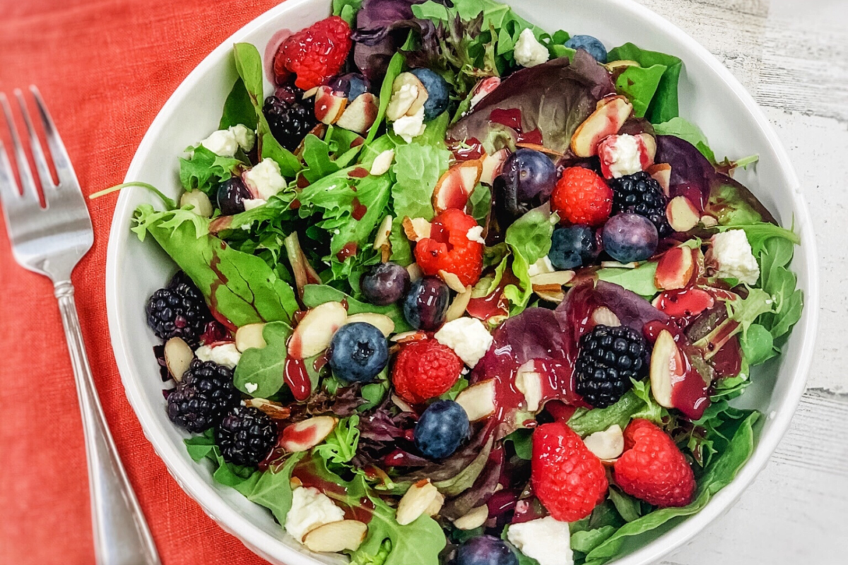 a bowl of blueberry balsamic salad