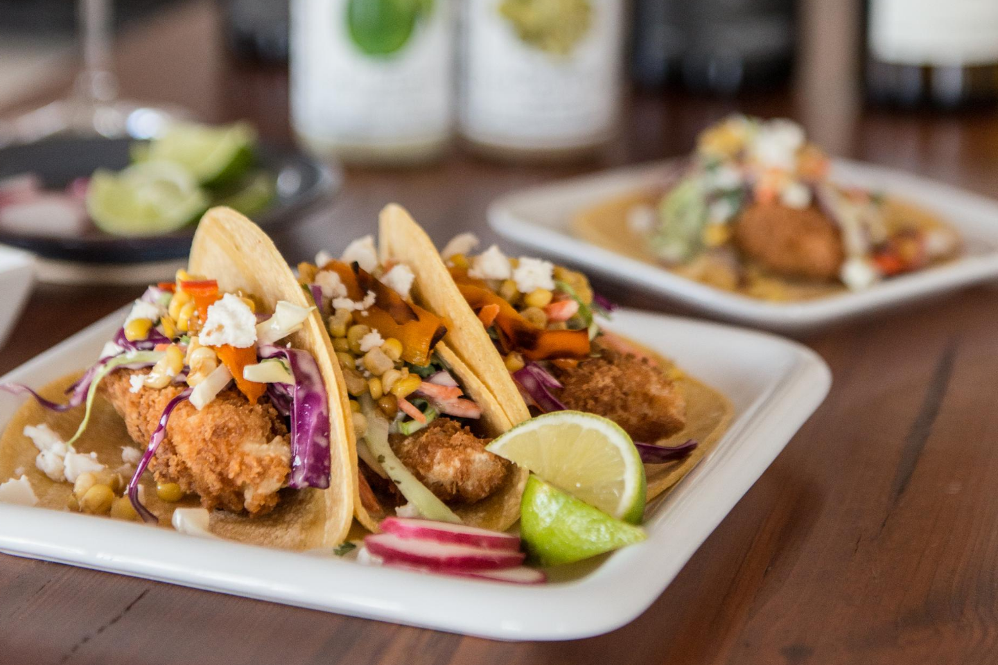 fried halibut tacos on a plate