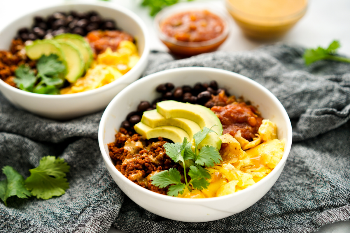 a Mexican breakfast bowl on a table