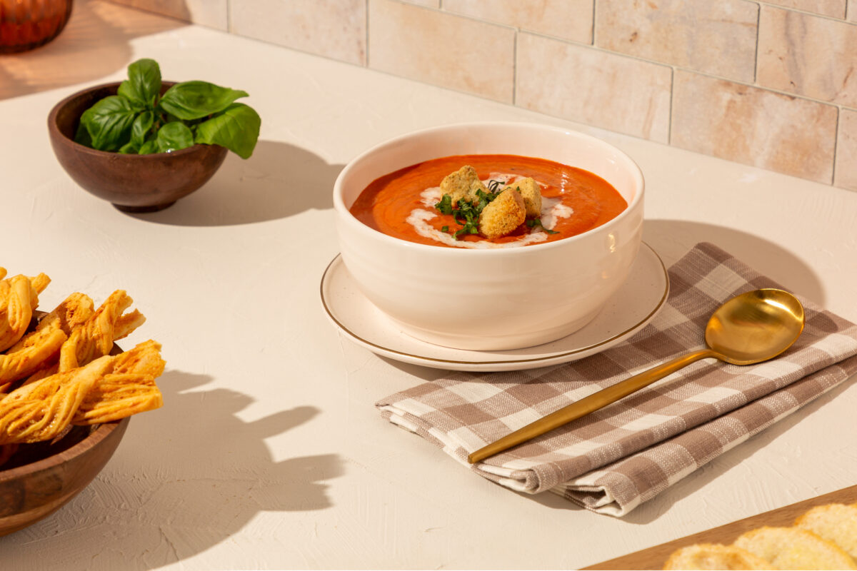 Tomato Basil Soup with Croutons
